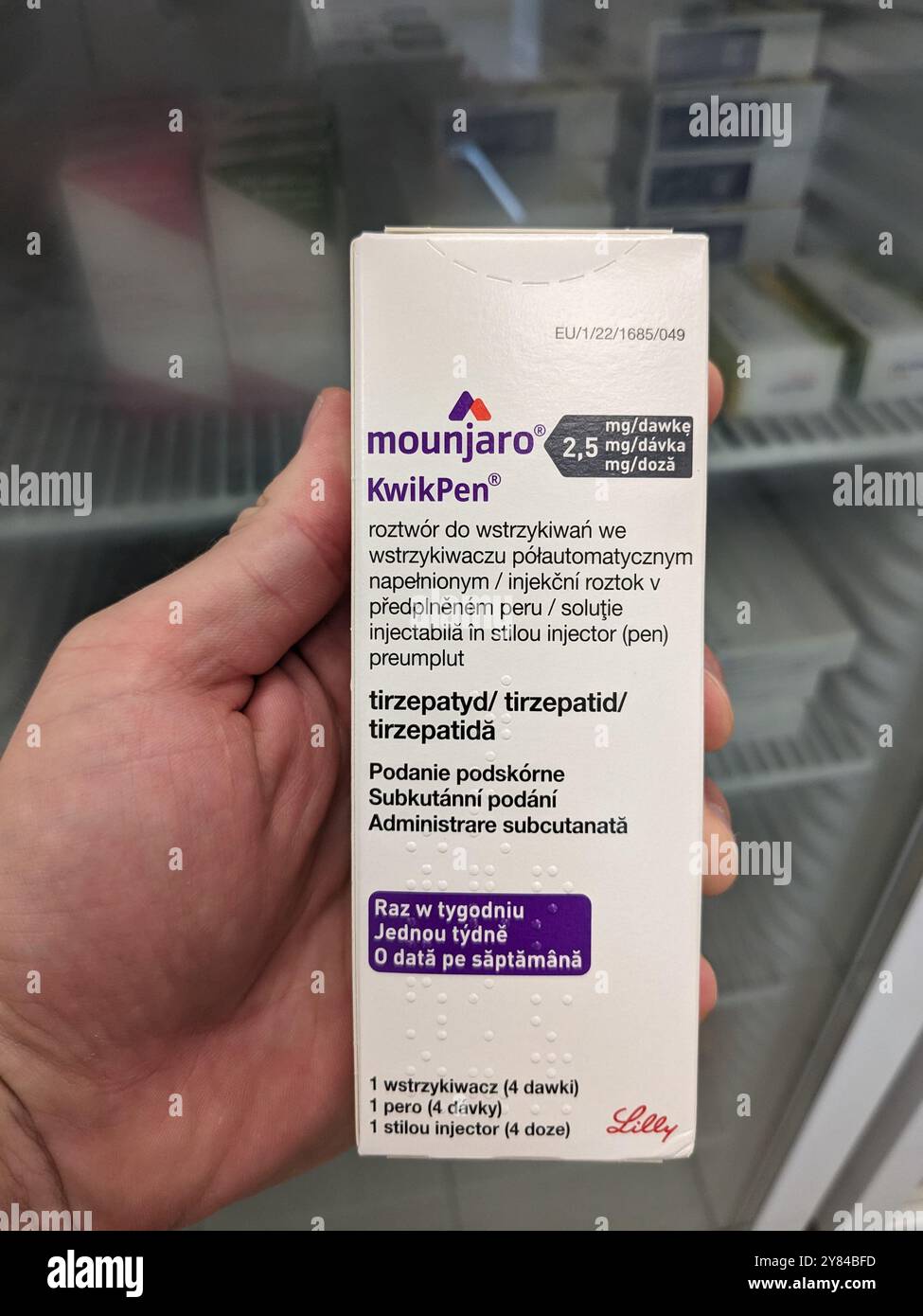 Prague, République tchèque-août 28 2024 : MOUNJARO ELI LILLY Tirzepatide stylo injection médicament antidiabétique utilisé pour le traitement du diabète de type 2 Banque D'Images