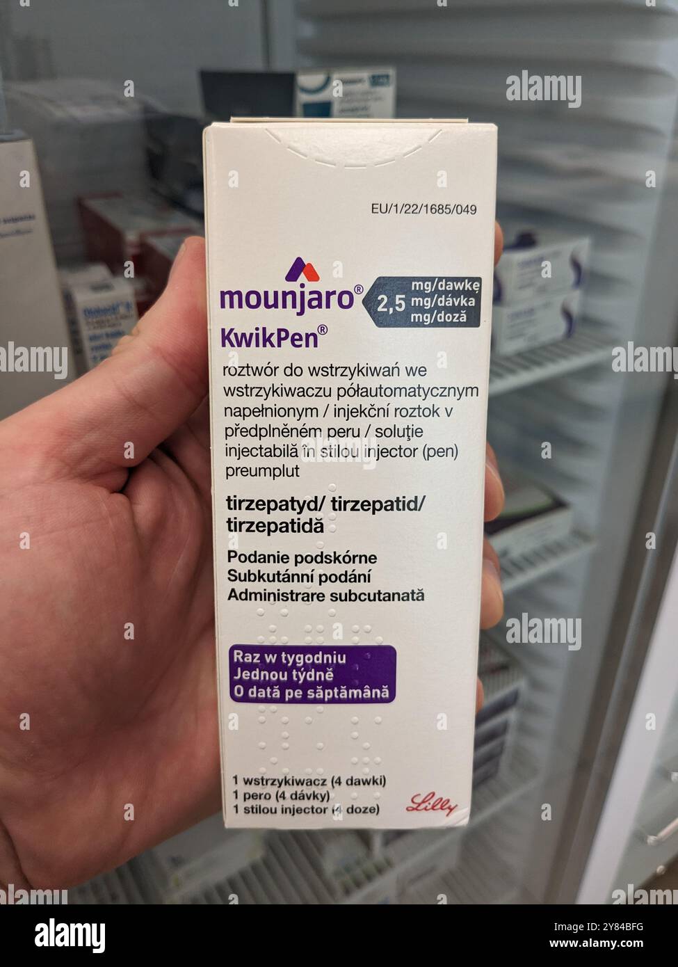 Prague, République tchèque-août 28 2024 : MOUNJARO ELI LILLY Tirzepatide stylo injection médicament antidiabétique utilisé pour le traitement du diabète de type 2 Banque D'Images