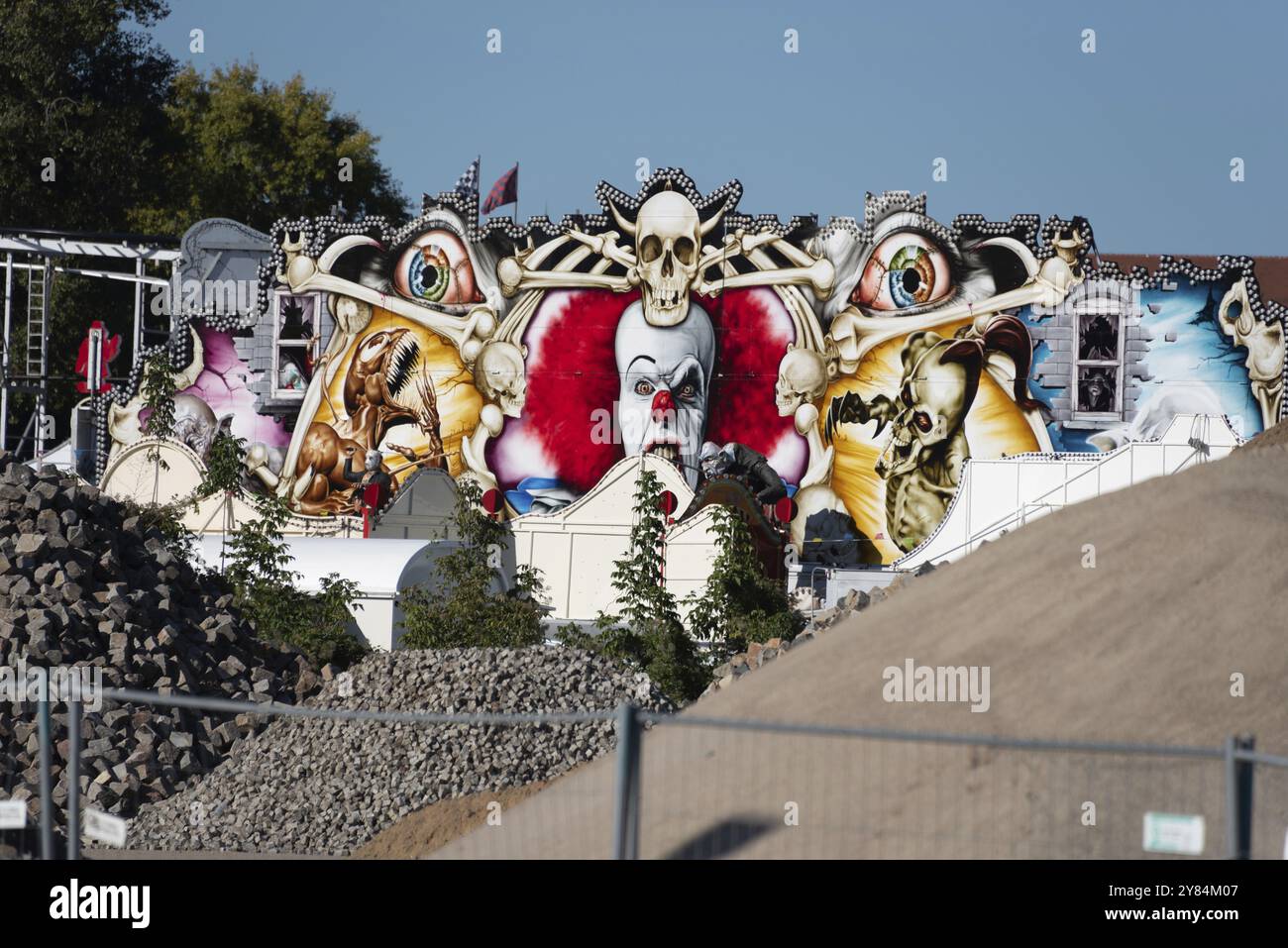 Visage d'un clown d'horreur, à propos du crâne de clown, train fantôme, foire, foire fundique, Magdebourg, Saxe-Anhalt, Allemagne, Europe Banque D'Images