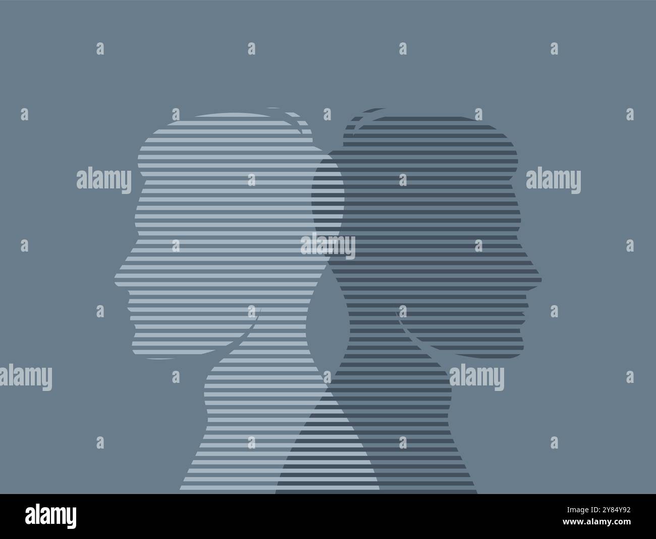 Deux silhouettes masculines rayées dos à dos. Le concept de dualité. Illustration vectorielle plate Illustration de Vecteur