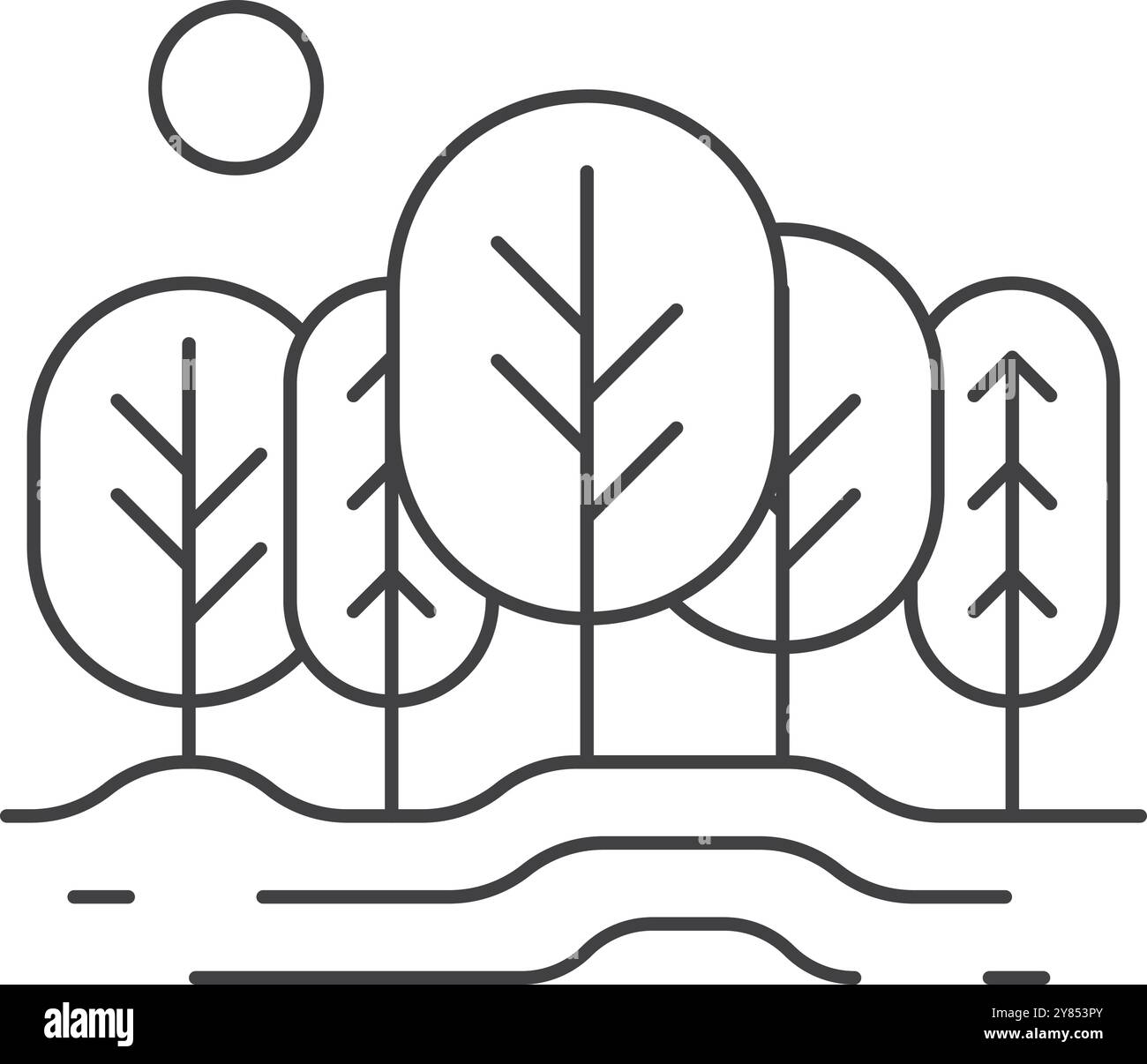 Paysage naturel avec des arbres en croissance. Icône de ligne de forêt Illustration de Vecteur