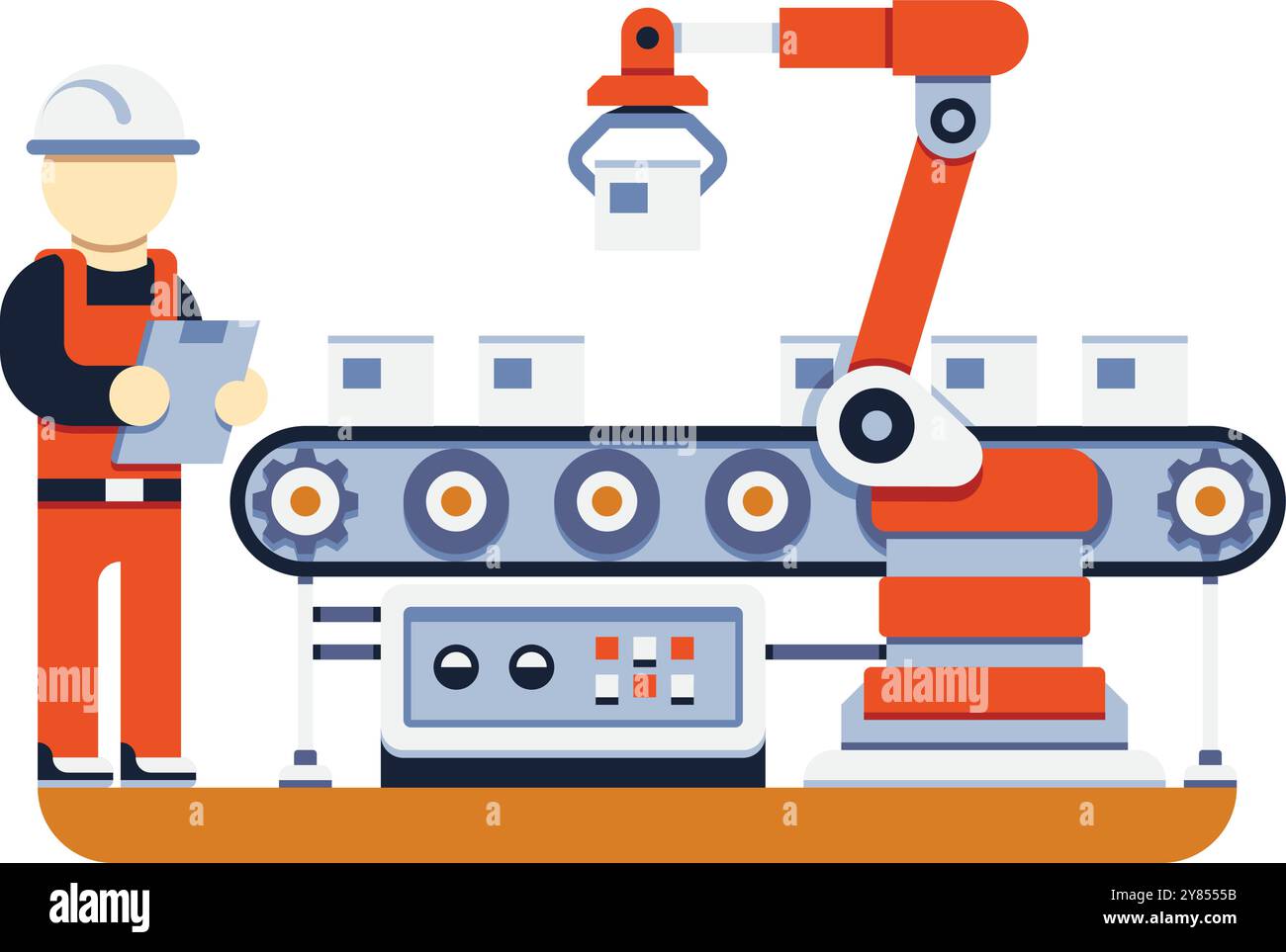 Concept de contrôle de production. Ingénieur d'usine sur la bande transporteuse Illustration de Vecteur