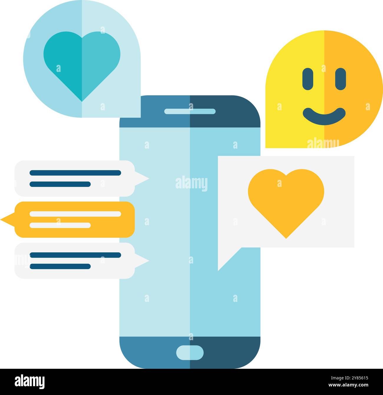 Smartphone avec icône plate de messages de chat. Notification d'application Illustration de Vecteur