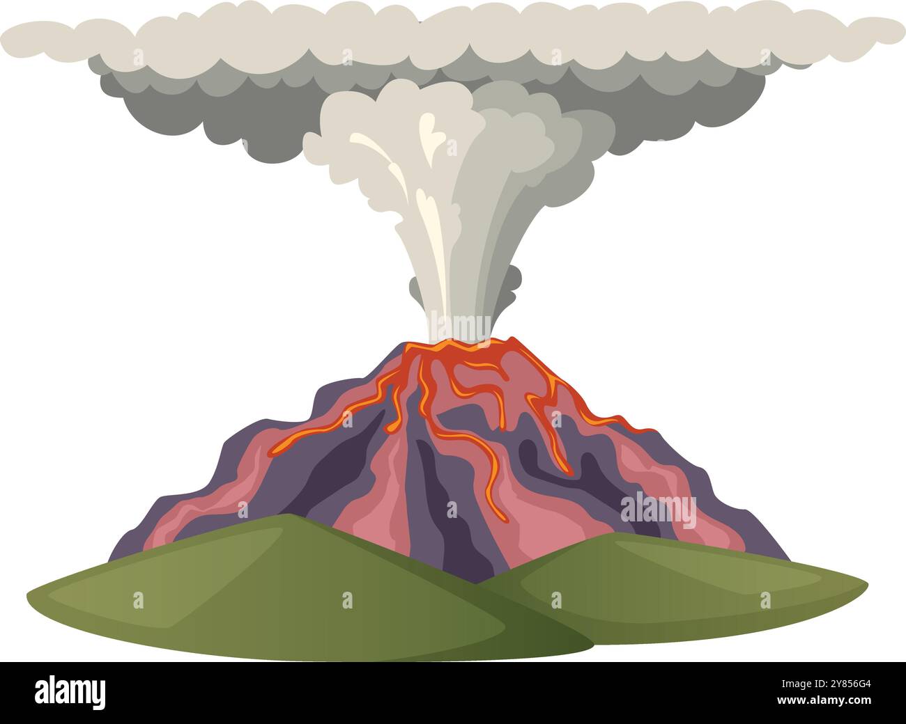 Illustration de l'éruption de lave. Cratère de feu de volcan naturel Illustration de Vecteur