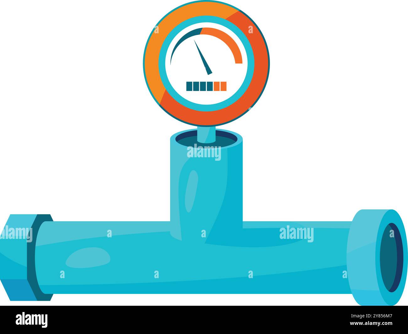 Jauge industrielle sur tuyau bleu. Indicateur de liquide sous pression Illustration de Vecteur