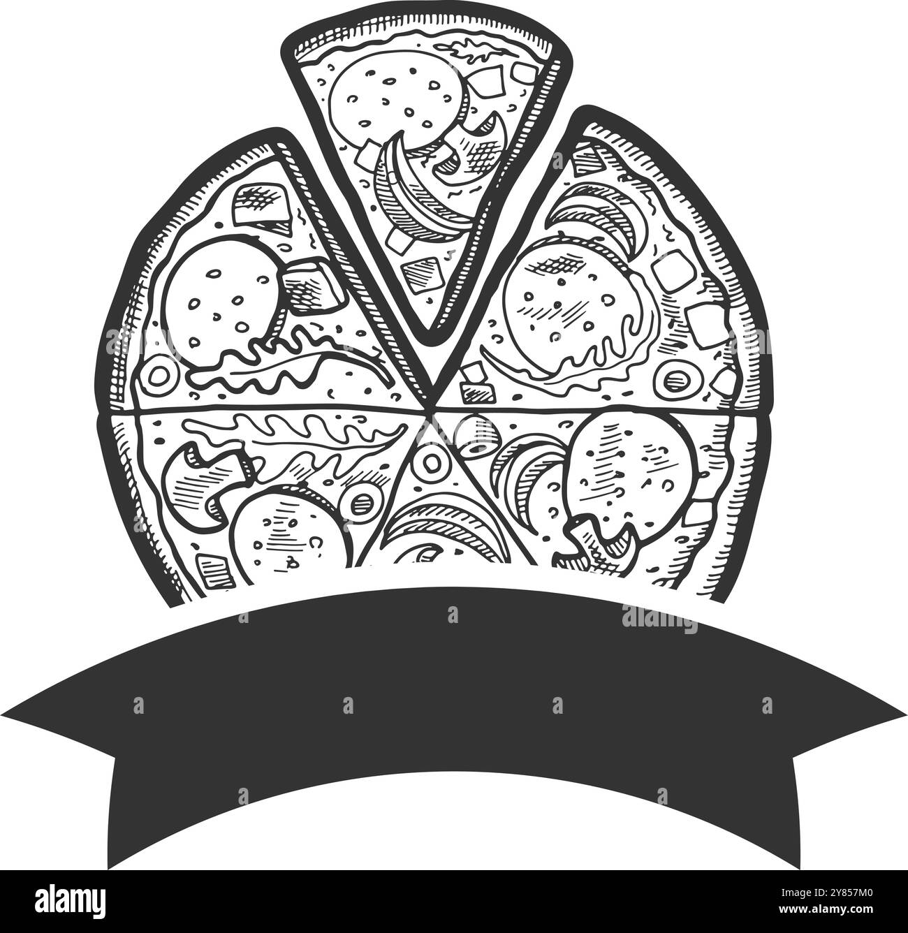 Modèle de logo Pizzeria. Emblème noir de pizza tranchée Illustration de Vecteur