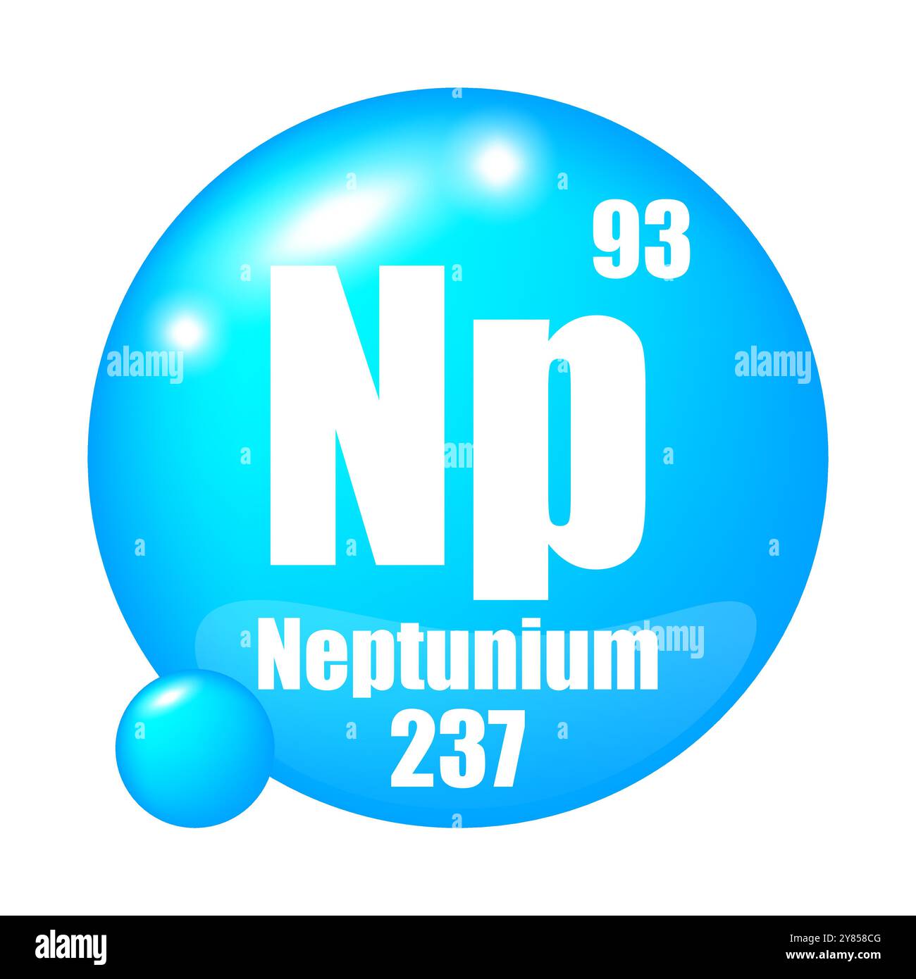 Icône neptunium. Elément chimique NP. Numéro atomique 93. Masse 237. Vecteur de sphère bleue. Illustration de Vecteur