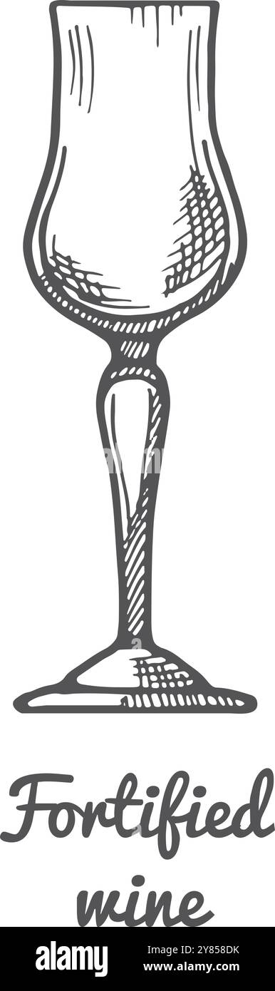 Verre dessiné à la main en forme de tulipe de vin fortifié Illustration de Vecteur
