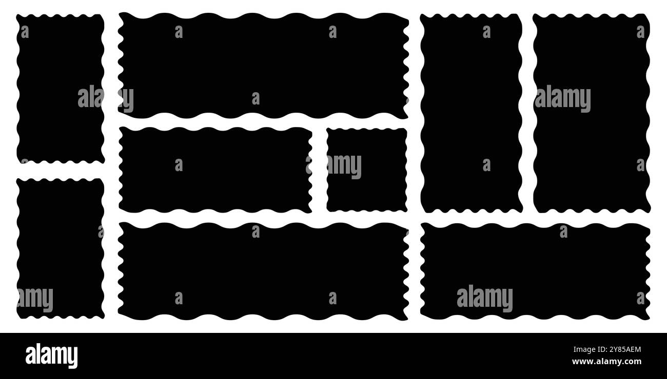 Rectangle en zigzag. Ensemble de rectangles psychédéliques ondulés rétro zigzag. Formes groovy vectorielles abstraites. Illustration de Vecteur