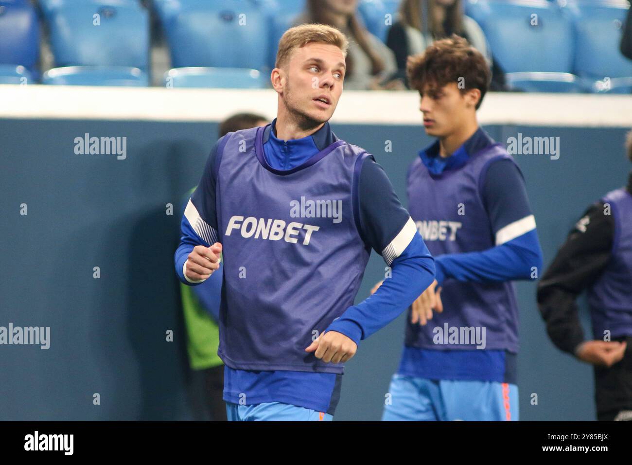 Saint-Pétersbourg, Russie. 02 octobre 2024. Maksim Glushenkov (67) de Zenit vu lors de la Coupe Fonbet de Russie match de football entre Zenit Saint-Pétersbourg et Akron Tolyatti à Gazprom Arena. Score final ; Zenit 5:1 Akron. Crédit : SOPA images Limited/Alamy Live News Banque D'Images