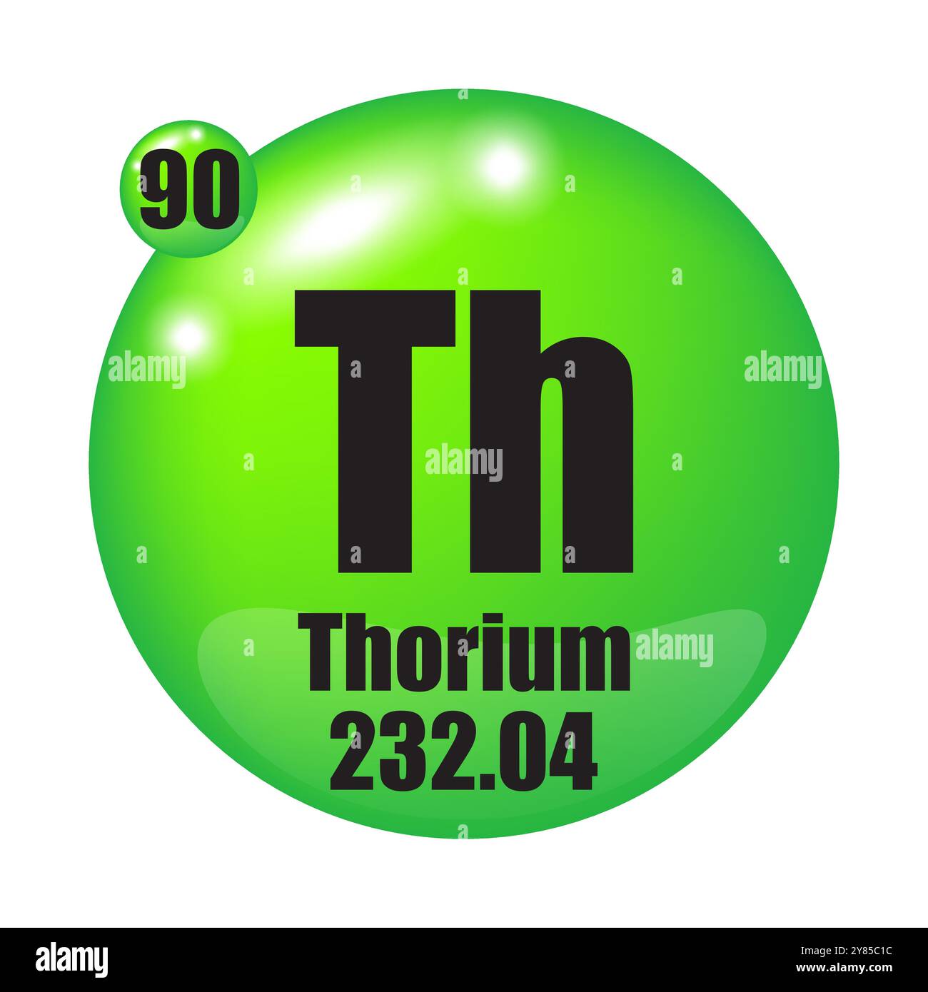 Icône thorium. Th élément chimique. Numéro atomique 90. Masse 232.04. Vecteur de sphère verte. Illustration de Vecteur