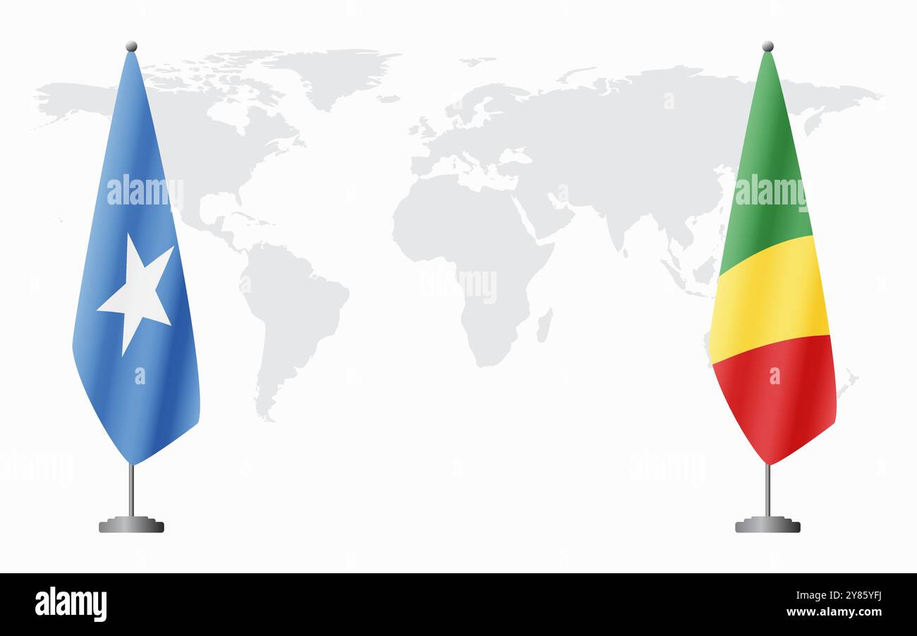 Somalie et Congo Brazzaville drapeaux pour la réunion officielle sur fond de carte du monde. Illustration de Vecteur