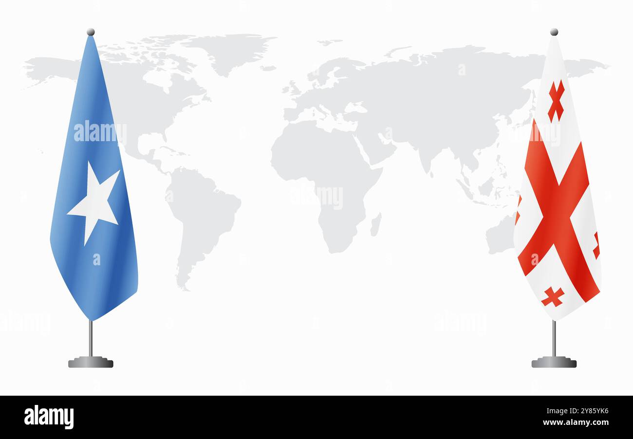 Drapeaux de Somalie et de Géorgie pour la réunion officielle sur fond de carte du monde. Illustration de Vecteur