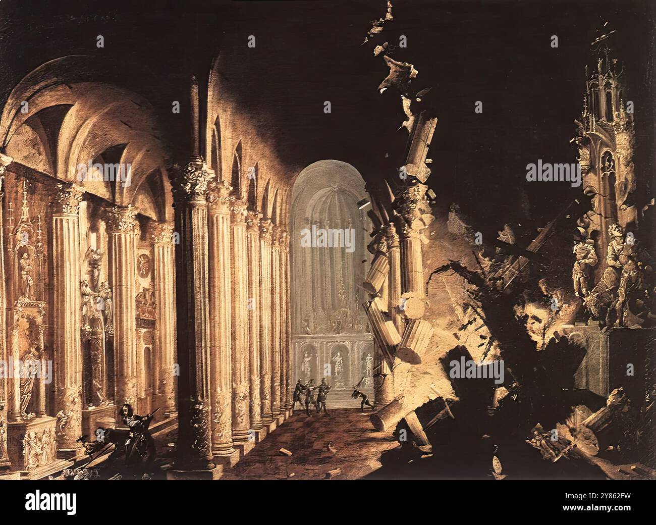 Nomé, François de (né en 1593, Metz, mort en 1644, Napoli) le roi Asa de Juda détruisant les idoles - huile sur toile, 82,5 x 126 cm Fitzwilliam Museum, Cambridge bien que le sujet soit tiré de l'ancien Testament, l'image est une excuse pour l'un des effets dramatiques de l'artiste. Aucun autre artiste du XVIIe siècle n'avait un tel sens de la théâtralité. --- mots-clés : ------------- Auteur : nomé, François de titre : Roi Asa de Juda détruisant les idoles chronologie : 1601-1650 École : Français forme : peinture type : religieux Banque D'Images