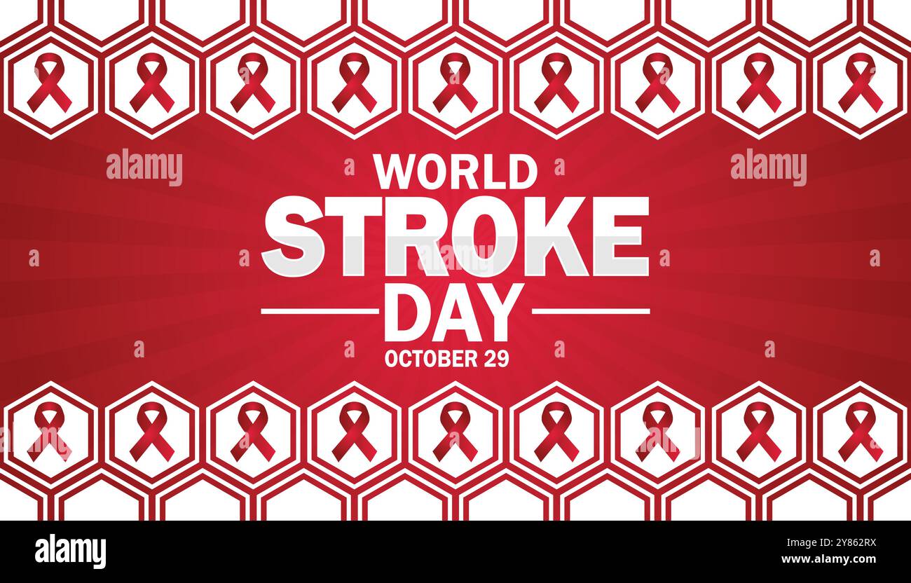 Fond d'écran World Stroke Day avec formes et typographie, bannière, carte, affiche, modèle. Journée mondiale des accidents vasculaires cérébraux, arrière-plan Illustration de Vecteur