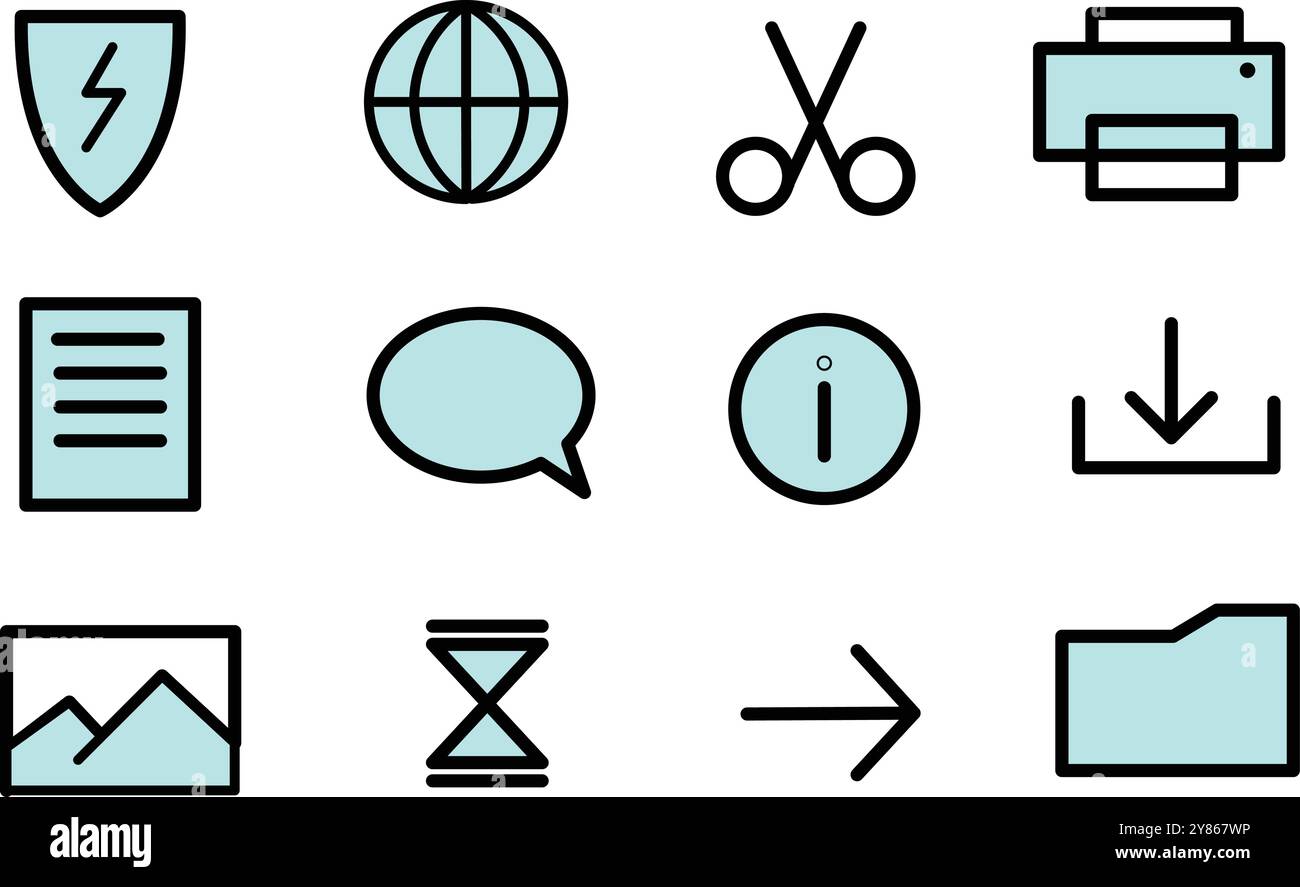 Icônes pour les fonctions courantes de l'ordinateur Illustration de Vecteur