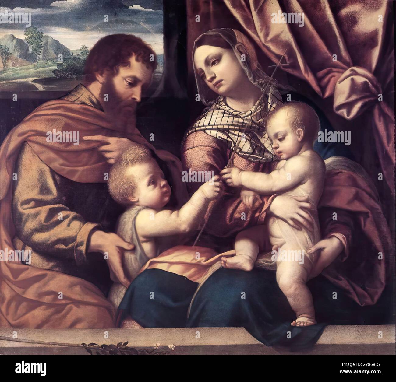 MORETTO da Brescia (né vers 1498, Brescia, mort vers 1554, Brescia) Sainte famille - huile sur toile Accademia Carrara, Bergame --- mots-clés : ------------- Auteur : MORETTO da Brescia titre : Sainte famille chronologie : 1501-1550 École : italienne forme : peinture type : religieux Banque D'Images