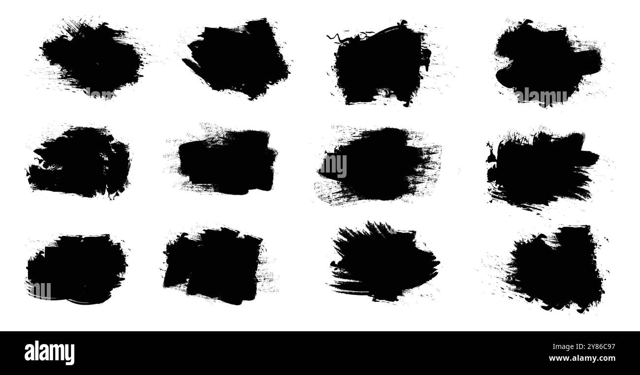 Arrière-plans de peinture noire et éclaboussures. Jeu de pinceaux grunge. Illustration de Vecteur