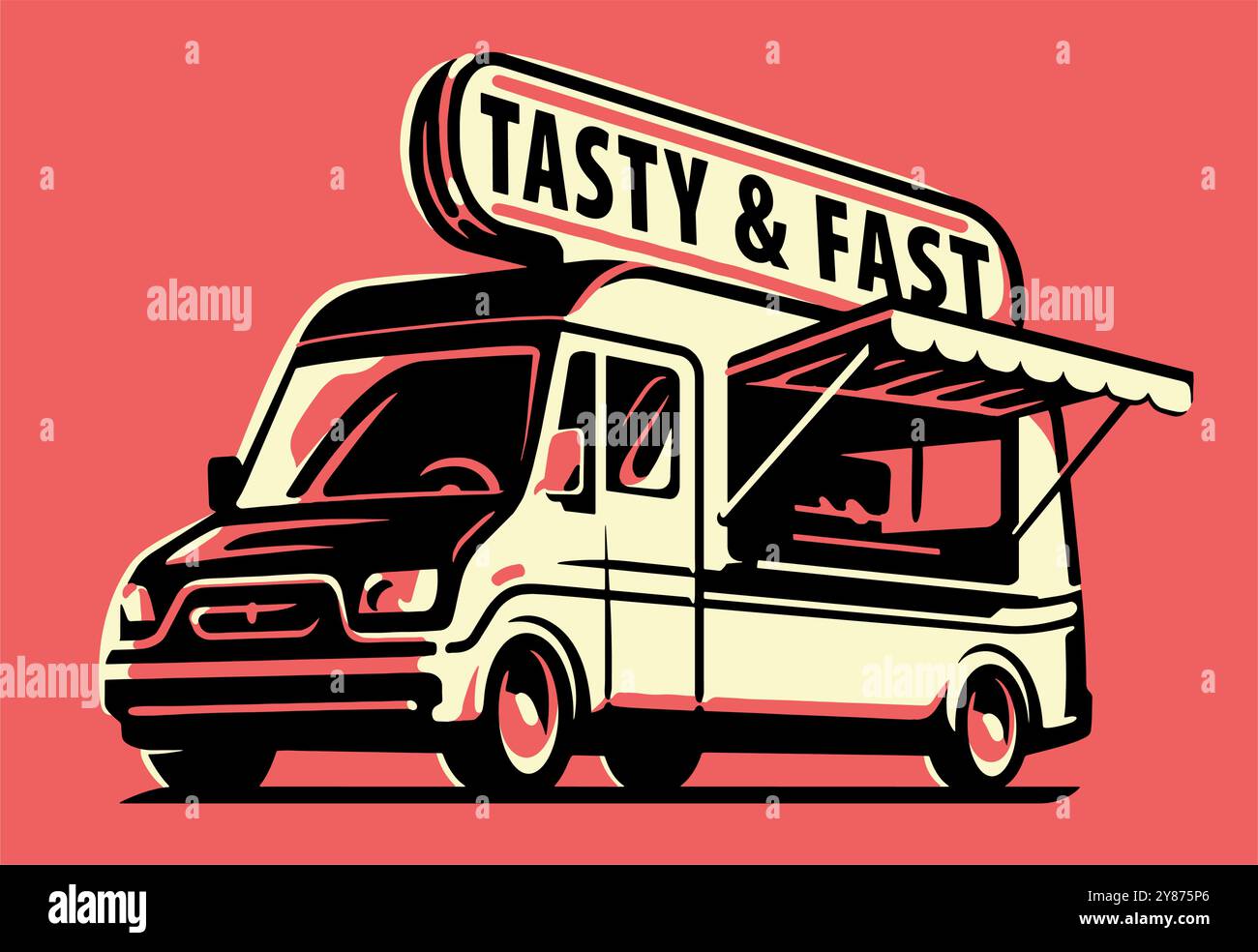 Camion de nourriture. Restaurant de rue ou wagon café. Illustration vectorielle dessinée à la main Illustration de Vecteur