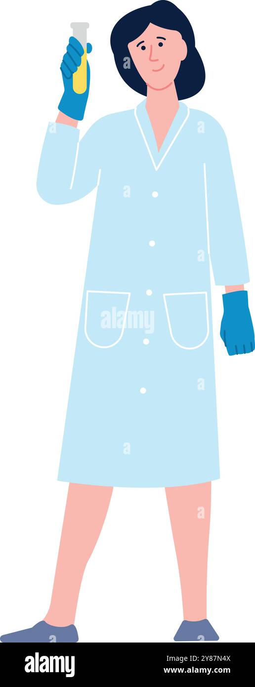 Personnage féminin de couleur de travailleur de laboratoire d'essai chimique Illustration de Vecteur