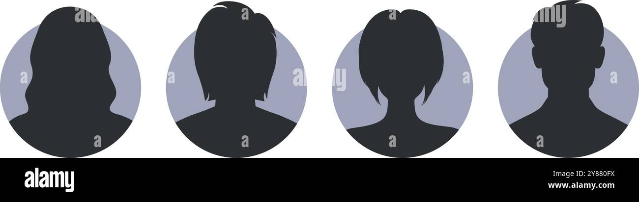 Icônes d'avatar de personnes. Ensemble de silhouettes féminines et masculines en cercles. Avatars utilisateurs anonymes femmes et hommes. Illustration vectorielle Illustration de Vecteur