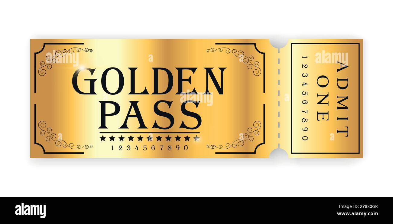Conception de modèle de billet de passe d'or isolé sur fond blanc. Illustration vectorielle Illustration de Vecteur
