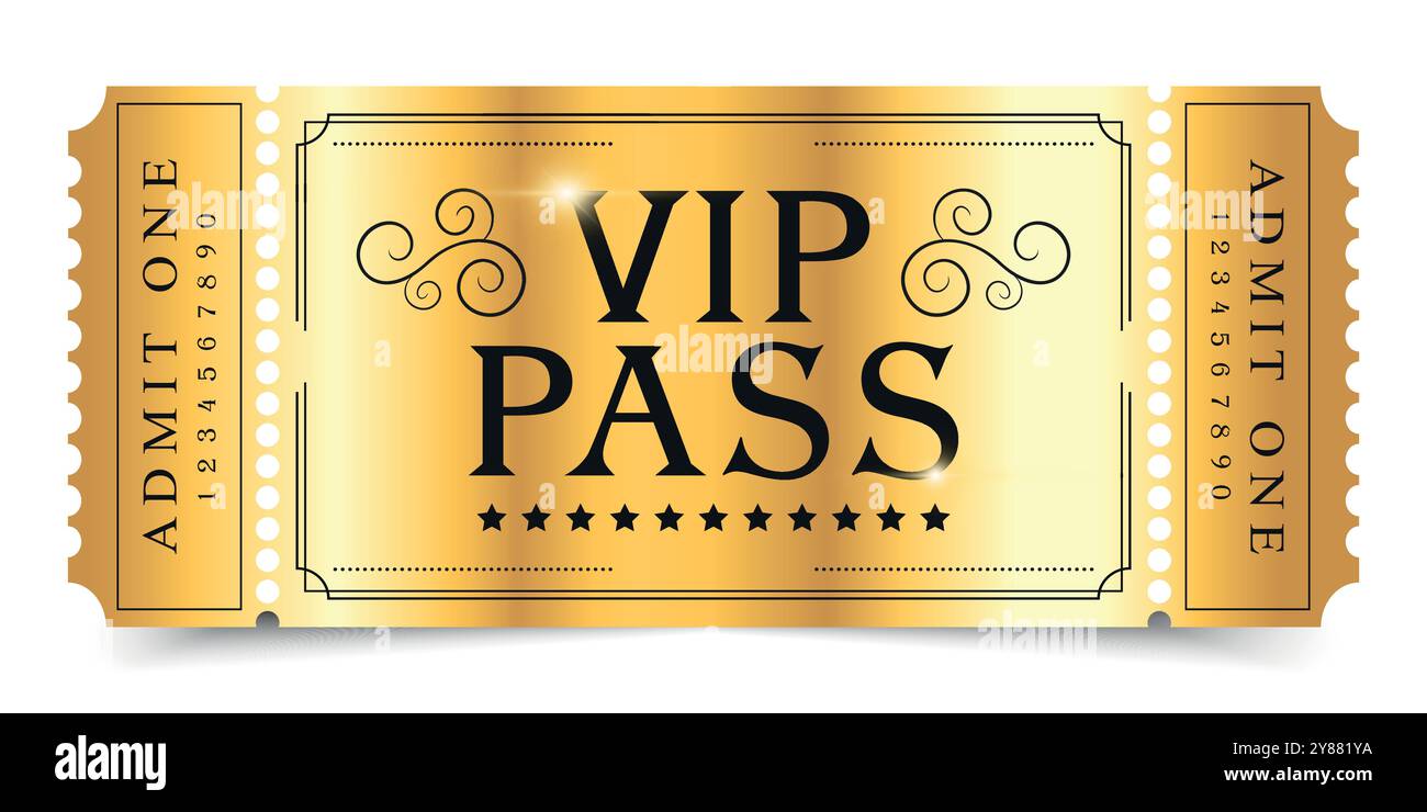 Modèle de passe VIP isolé sur fond blanc. Convient pour festival, cinéma, théâtre, concert, casino, cirque, billets pour événements. Illustration vectorielle Illustration de Vecteur