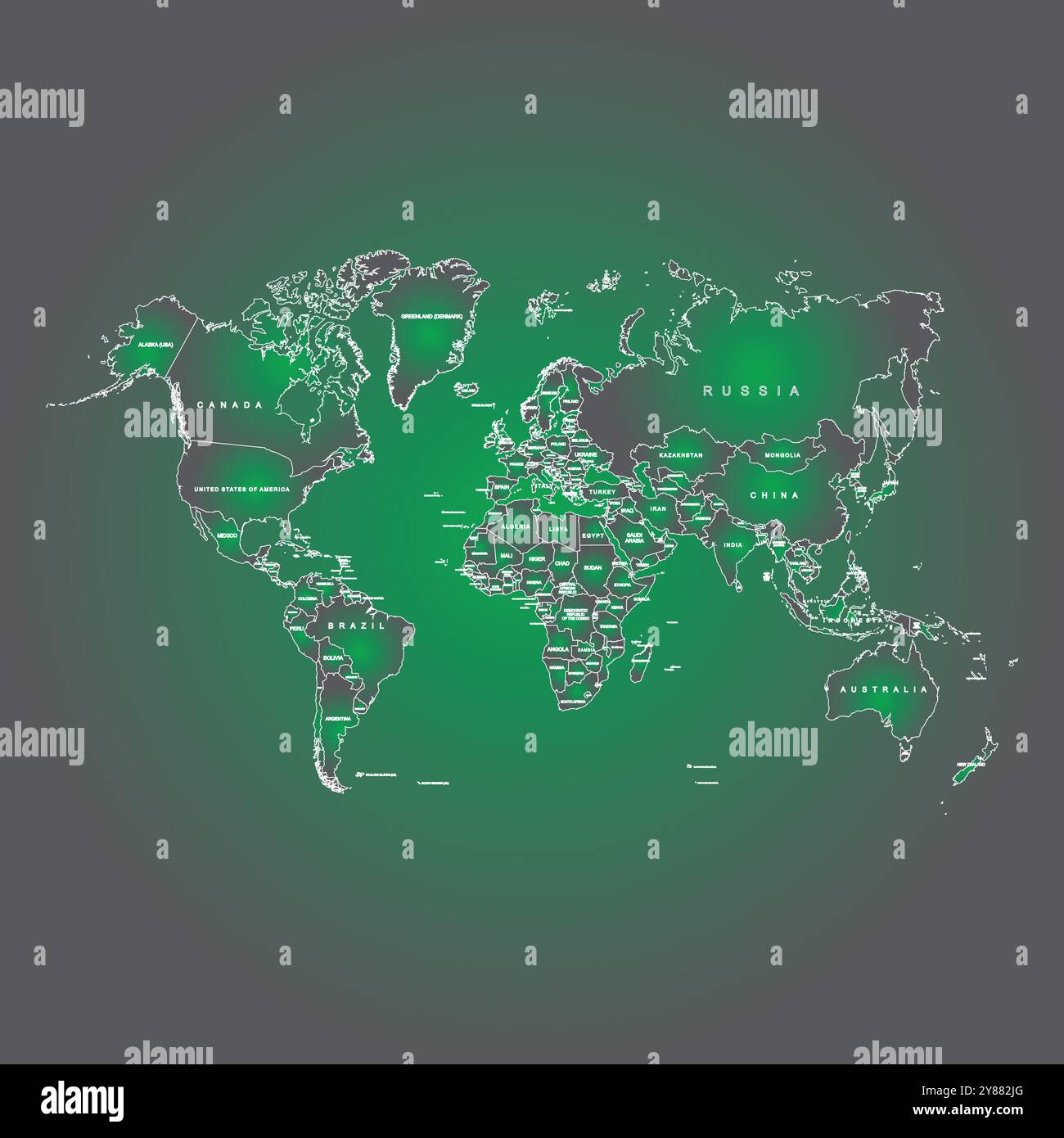 Carte mondiale avec fond vert dégradé et conception différente, carte vectorielle Illustration de Vecteur