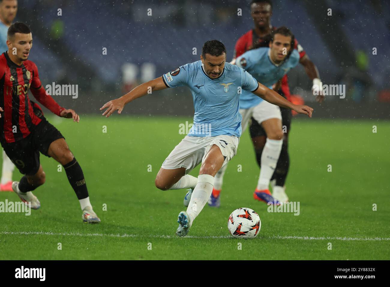 Rome, Italie 03.10.2024 : Pedro de Lazio lors de l'UEFA Europa League 2024-2025, jour 2, match de football entre le SS Lazio et l'OGC Nice au stade olympique de Rome. Banque D'Images