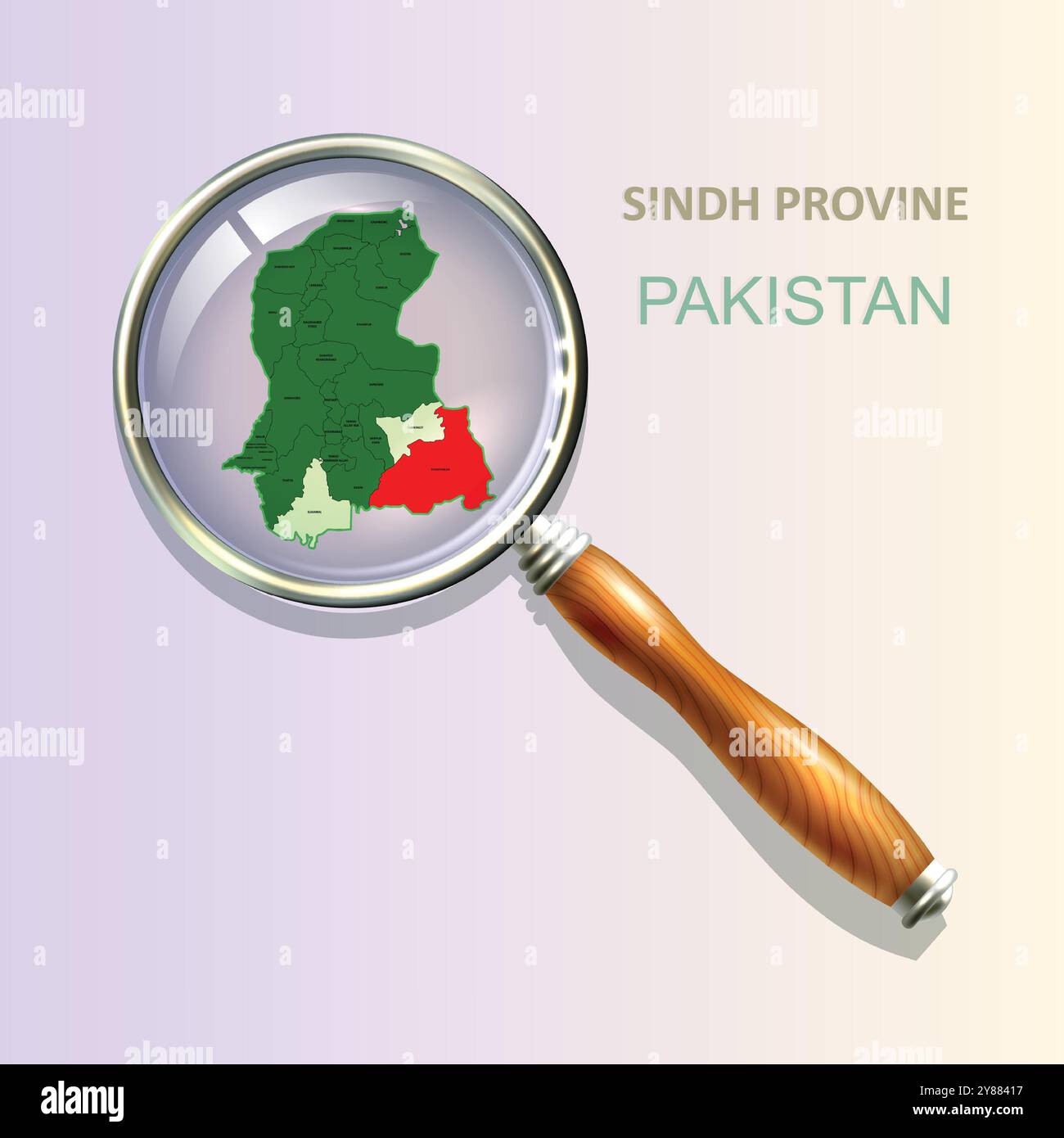 Loupe carte Sindh Province du Pakistan, modifiable, carte vectorielle. Illustration de Vecteur