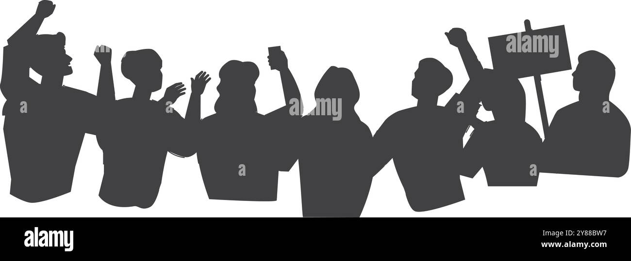 Protestant des silhouettes noires. Foule activiste de démonstration isolée sur fond blanc Illustration de Vecteur