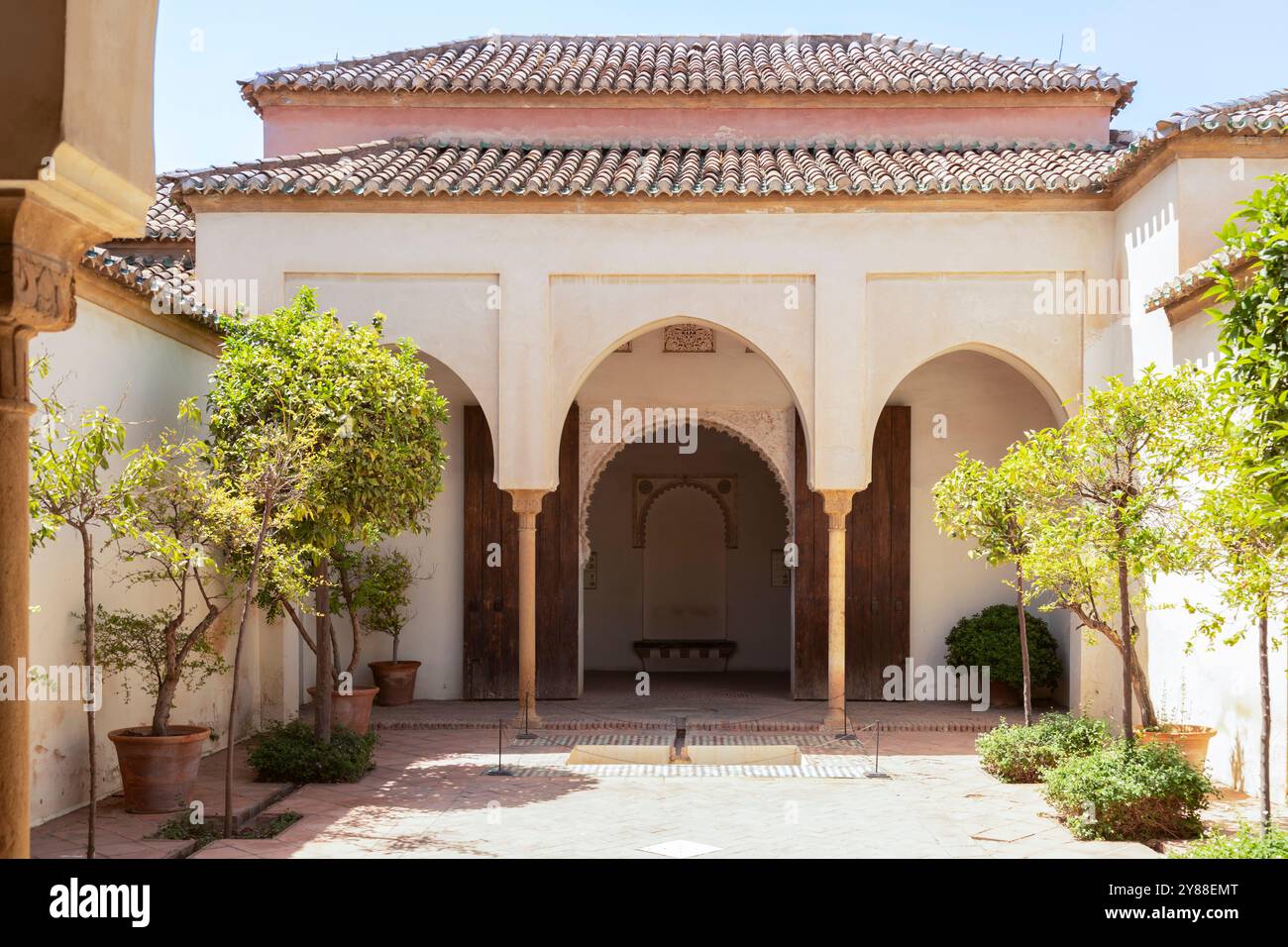 Ancienne forteresse mauresque - Alcazaba, dans la ville espagnole de Málaga. Banque D'Images
