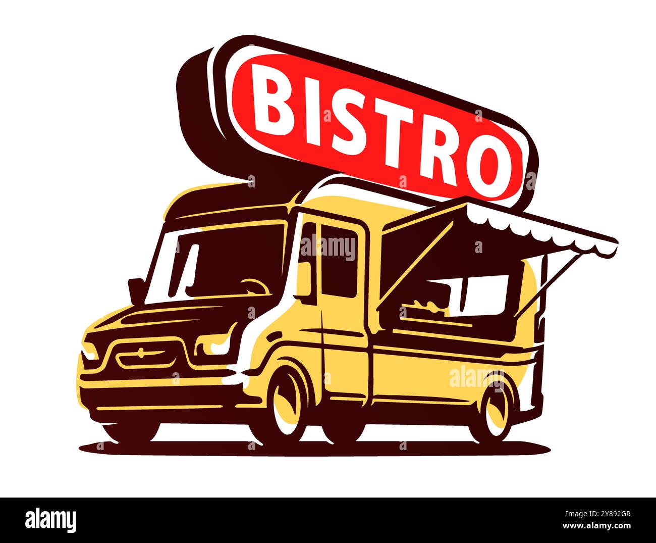 Conception de logo de camion de nourriture, illustration vectorielle. Restaurant Bistro ou café, emblème du service de rue rapide Illustration de Vecteur