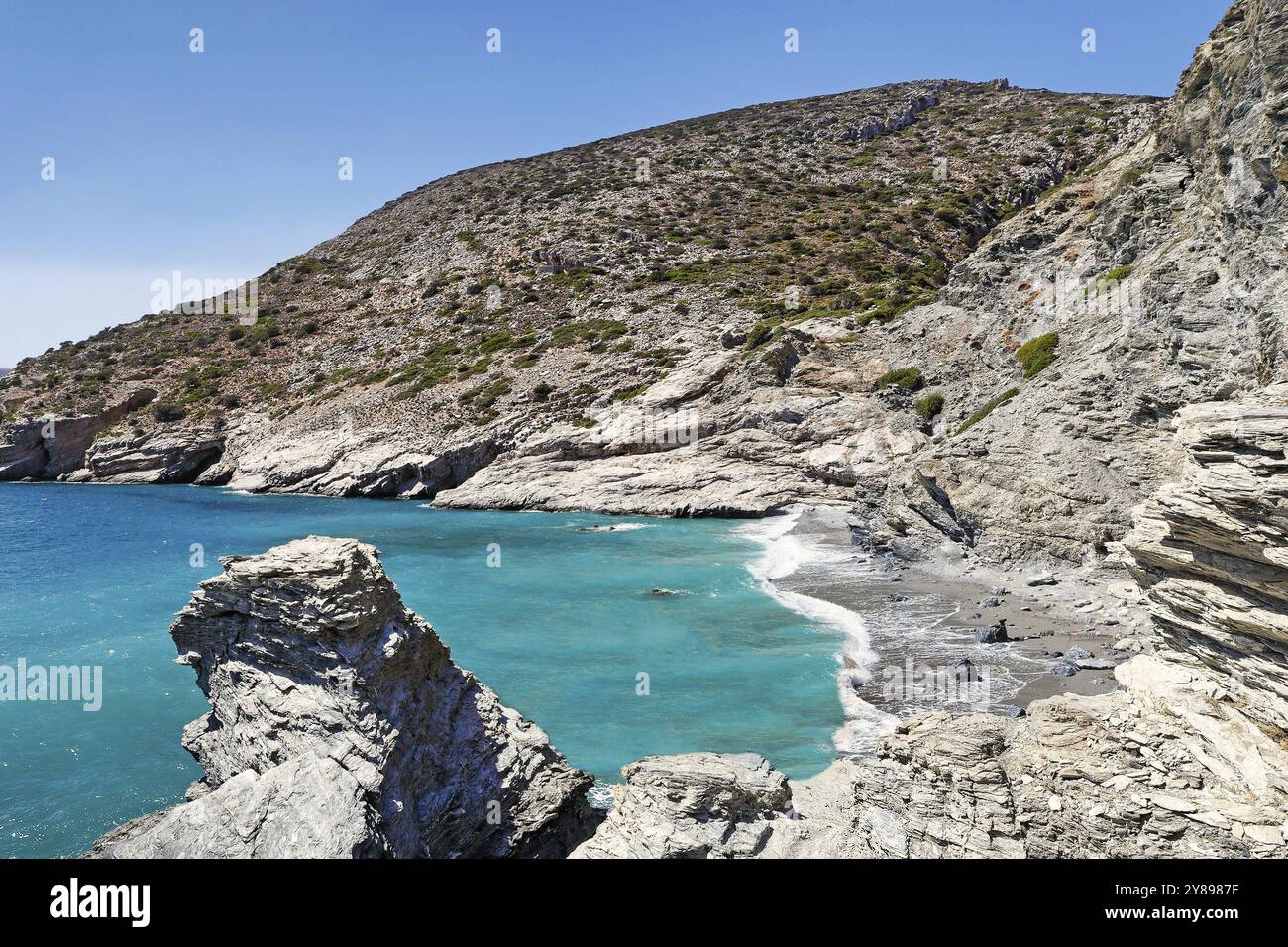 Mouros plage de l'île d'Amorgos dans les Cyclades, Grèce, Europe Banque D'Images