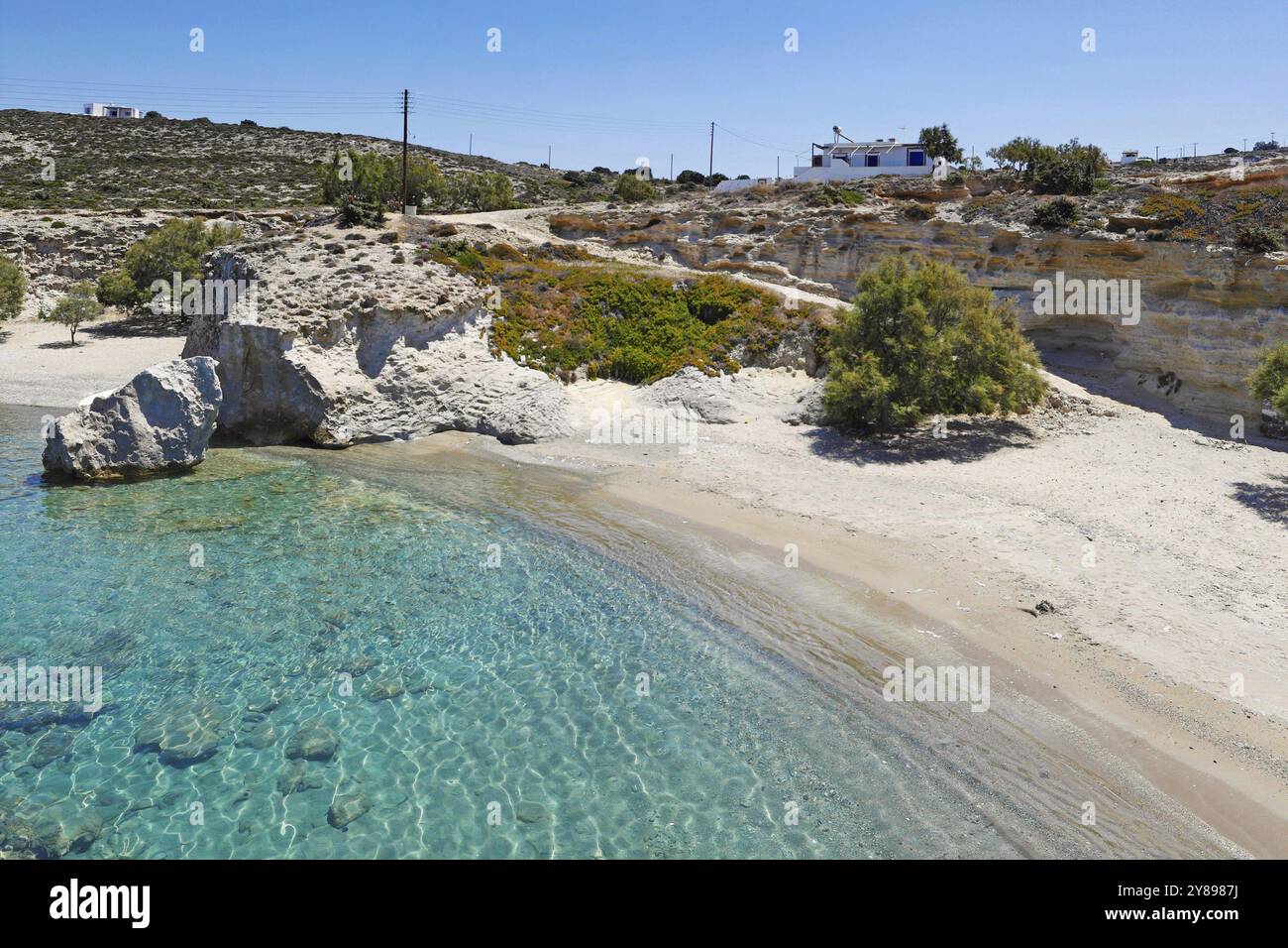 Plage de Mytakas sur l'île de Milos, Grèce, Europe Banque D'Images