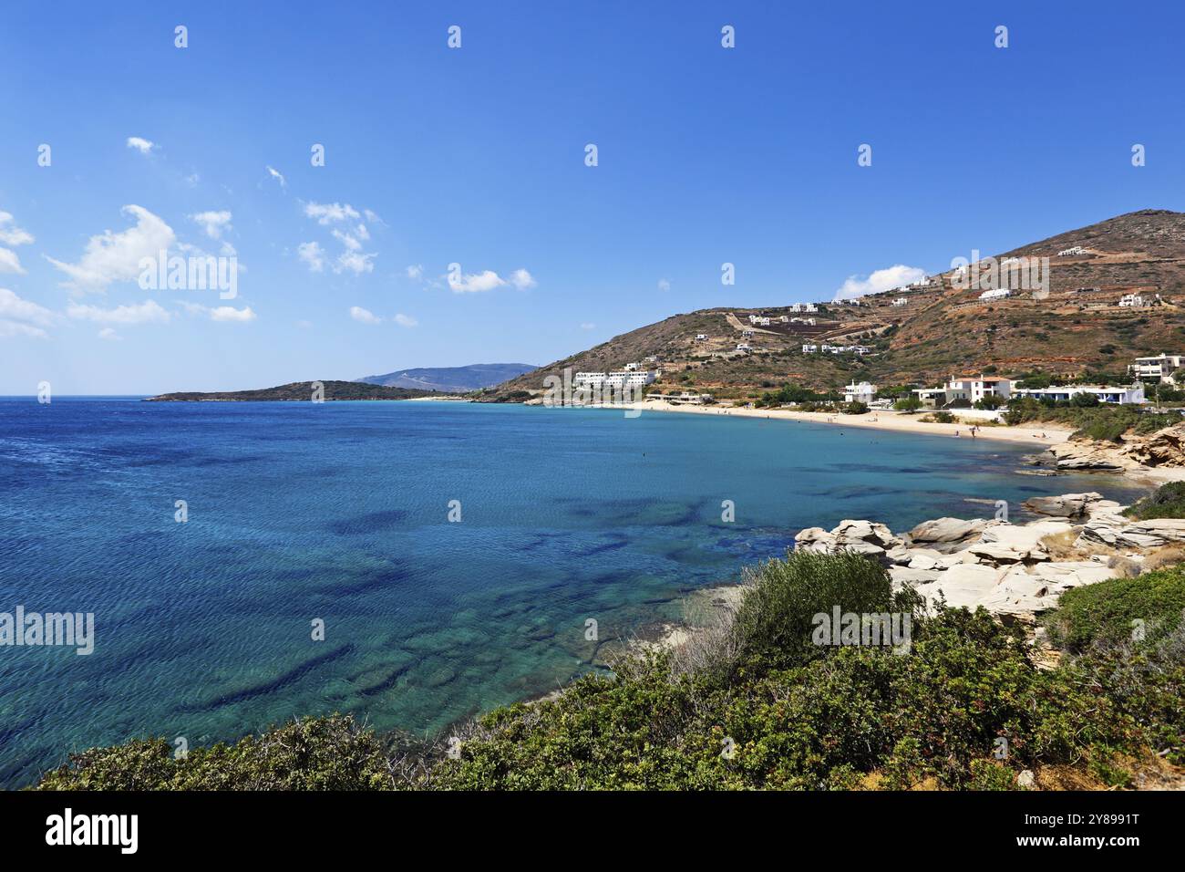 Kypri est une longue plage dans le côté ouest d'Andros, Grèce, Europe Banque D'Images