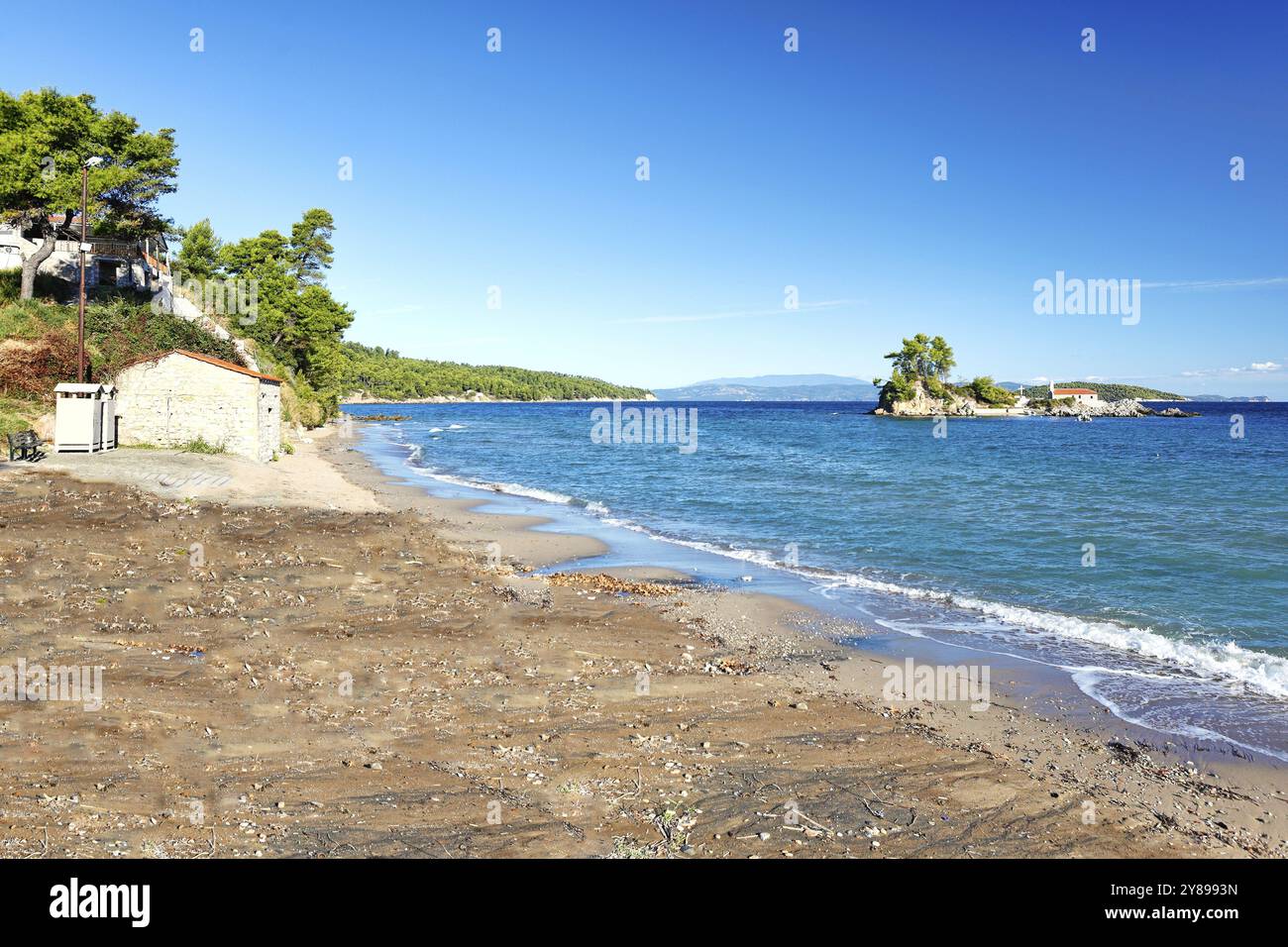 La plage Ellinika (Agios Nikolaos) dans l'île d'Evia, Grèce, Europe Banque D'Images