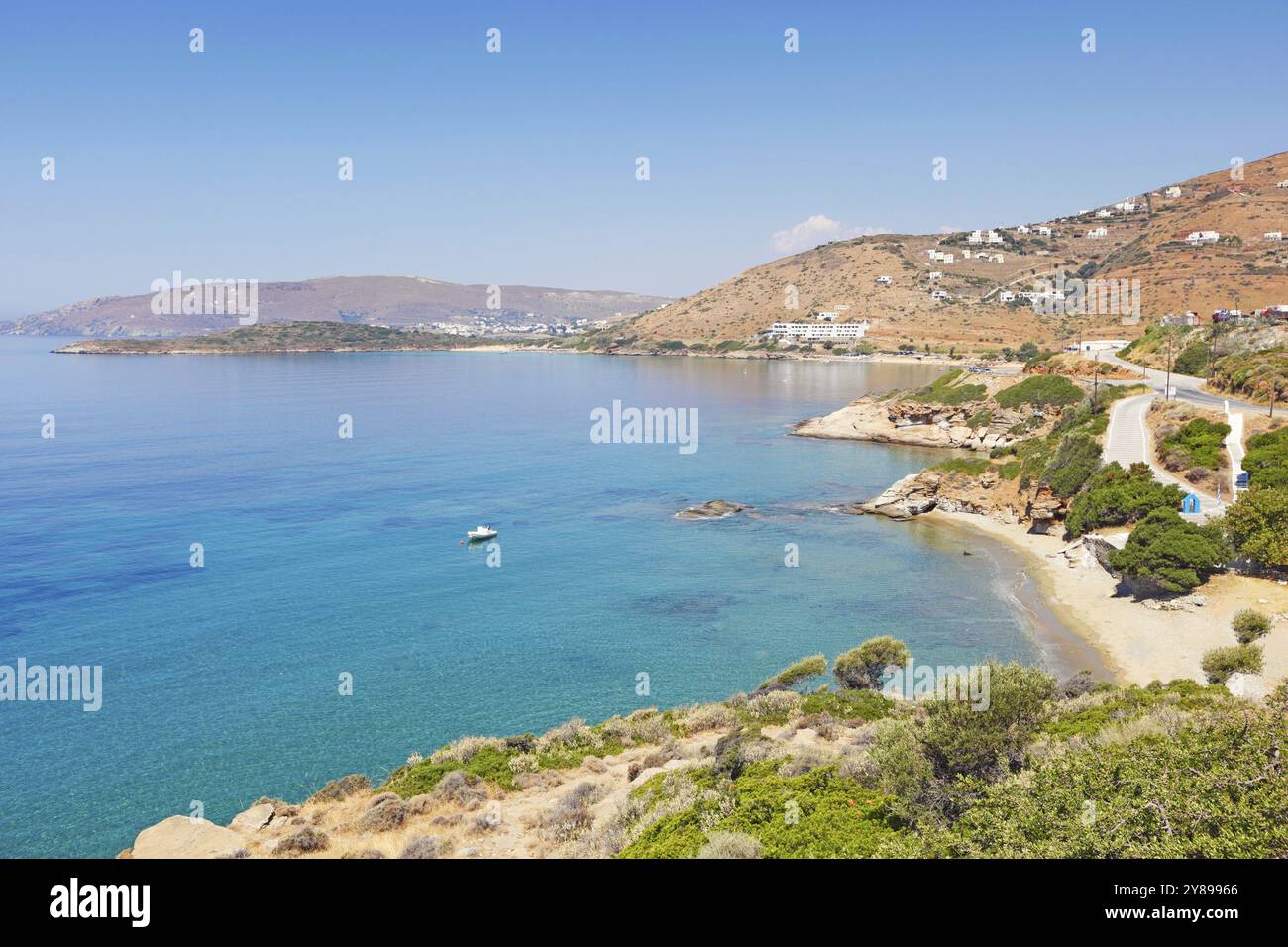 La plage d'Agios Kyprianos à Andros, Grèce, Europe Banque D'Images
