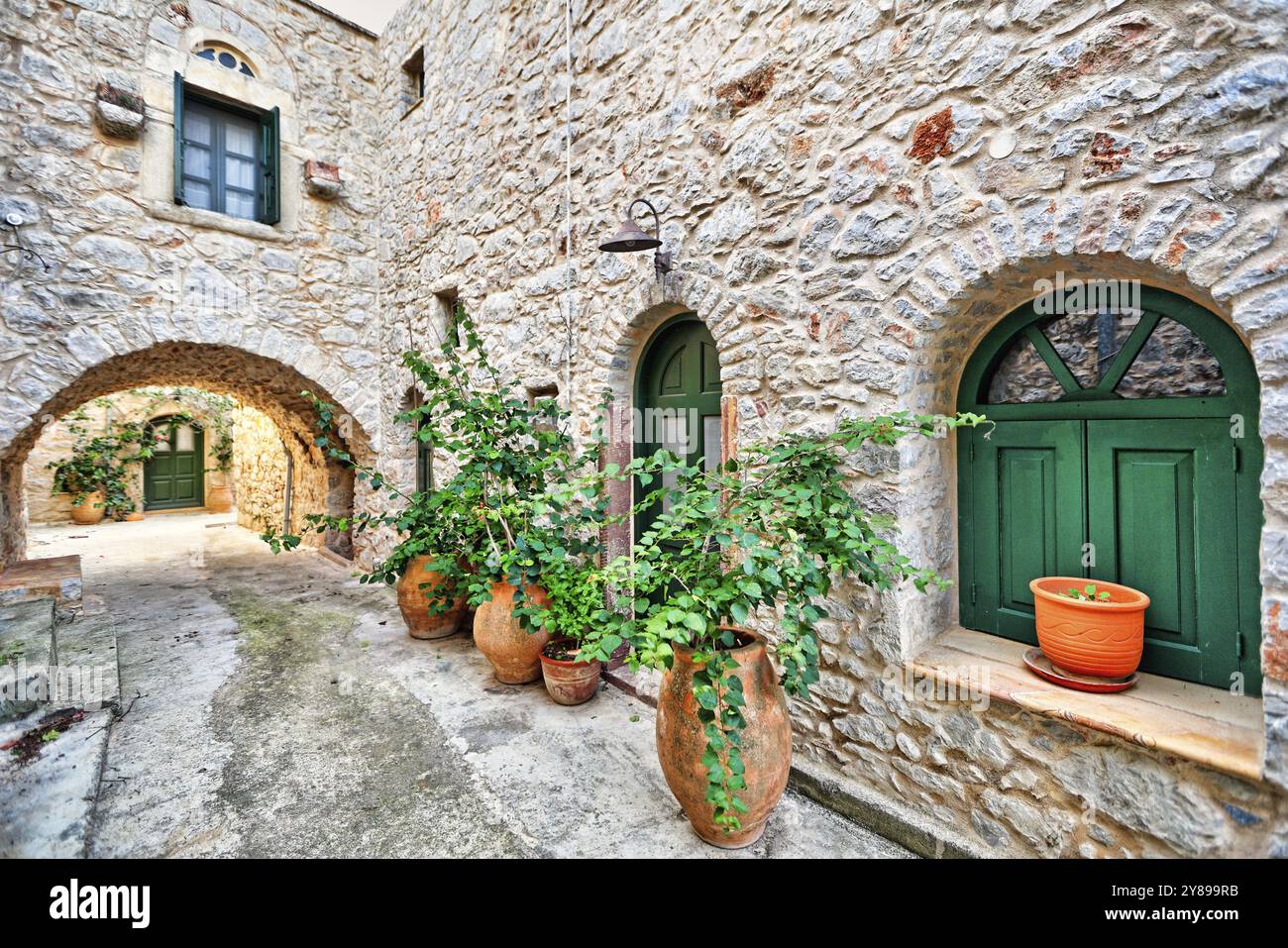 Maisons traditionnelles dans le village médiéval de mastic de Vessa sur l'île de Chios, Grèce, Europe Banque D'Images