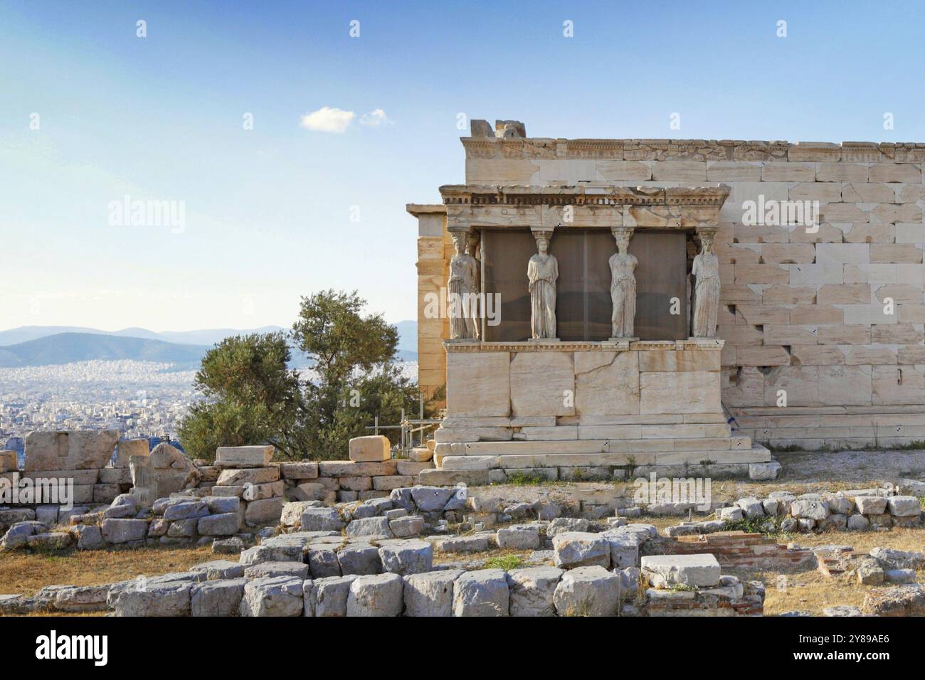 Les Caryatides d'Erechthéion (421 av. J.-C.) sur l'Acropole athénienne, Grèce, Europe Banque D'Images
