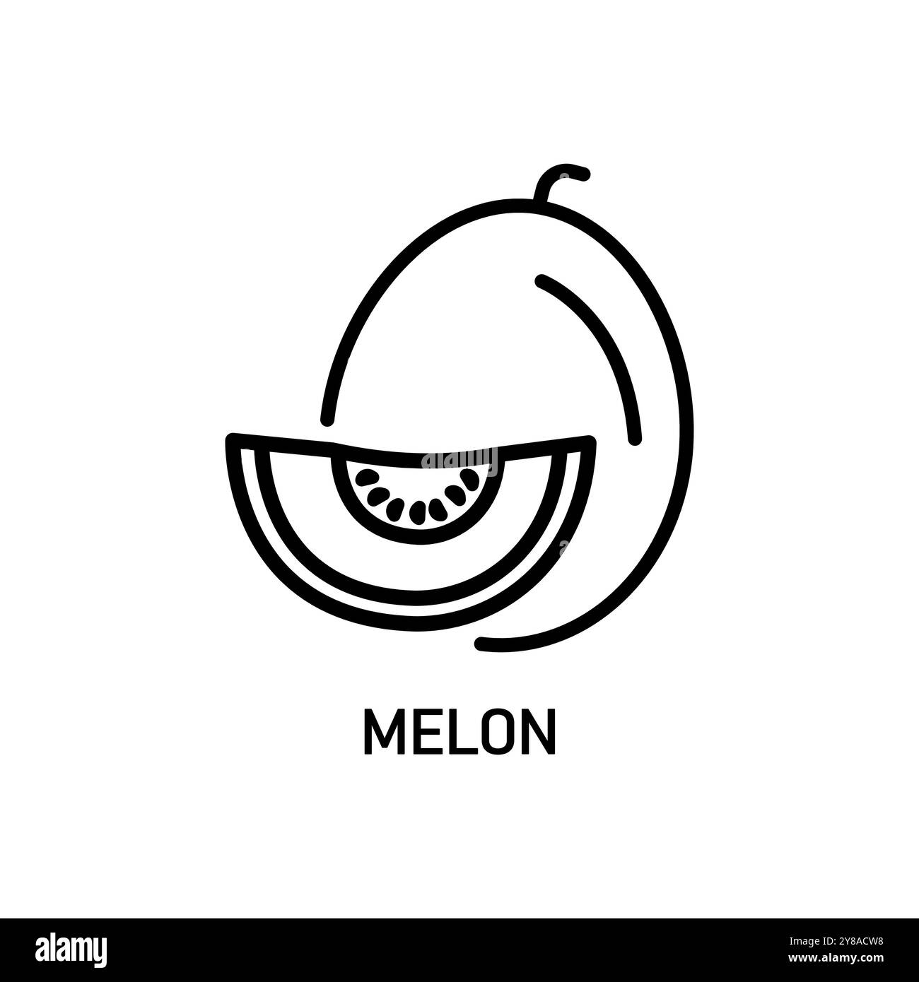 Melon noir à tranche unique avec icône de ligne de morceau tranché Illustration de Vecteur