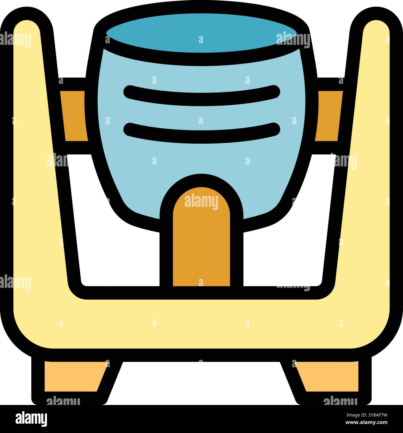 Malaxeur à béton debout sur des poutres de support en bois, icône simple en couleur Illustration de Vecteur