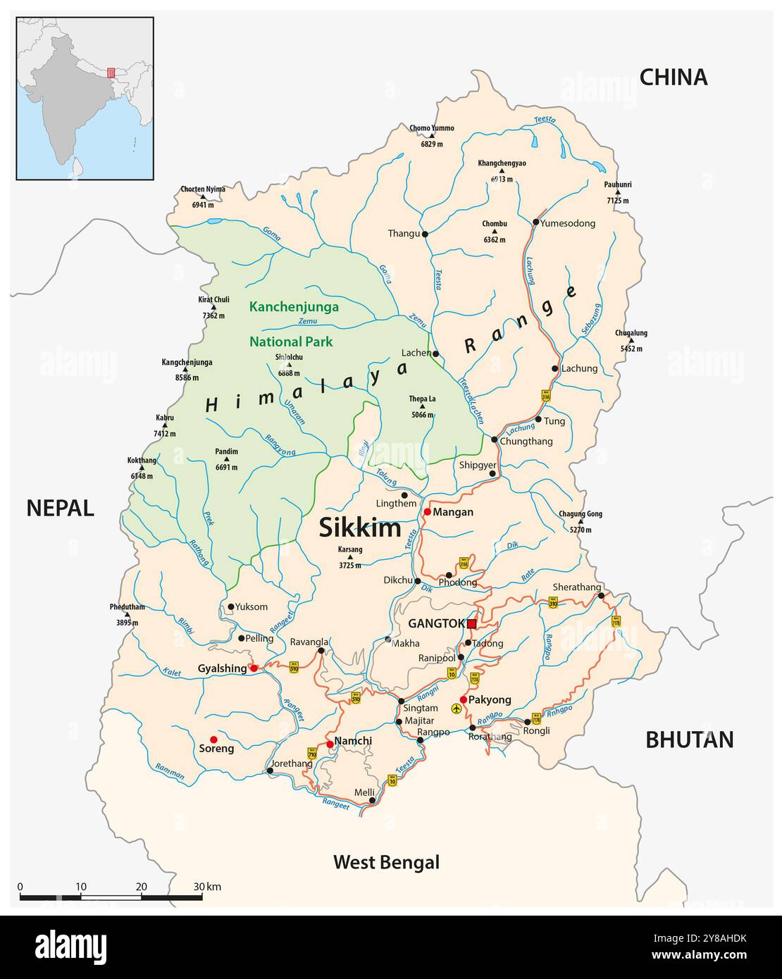 Feuille de route de l'État indien du Sikkim Banque D'Images