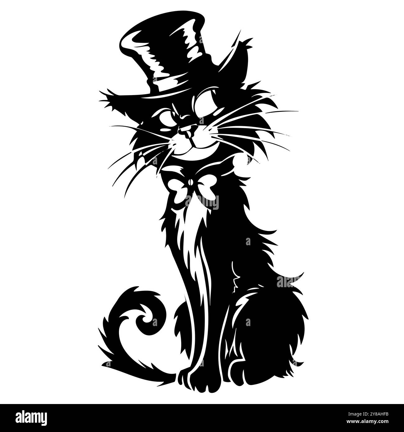 Chat espiègle dans chapeau de sorcière en noir et blanc artistique Illustration de Vecteur