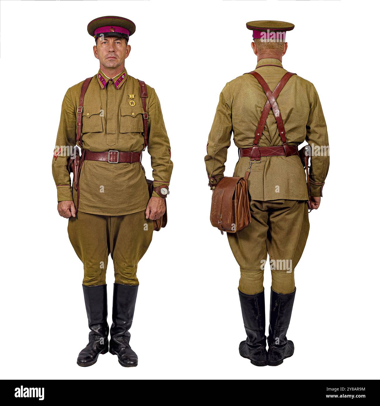 Commandant de l'Armée rouge avec le grade de lieutenant de l'infanterie. Isolé sur blanc Banque D'Images