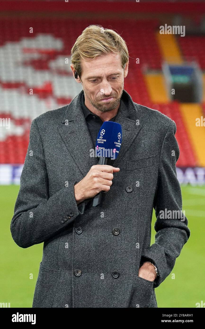 Liverpool, Royaume-Uni. 02 octobre 2024. Peter Crouch TNT Sports Pundit pendant le match Liverpool FC - Bologne FC UEFA Champions League Round 1 à Anfield, Liverpool, Angleterre, Royaume-Uni le 2 octobre 2024 Credit : Every second Media/Alamy Live News Banque D'Images