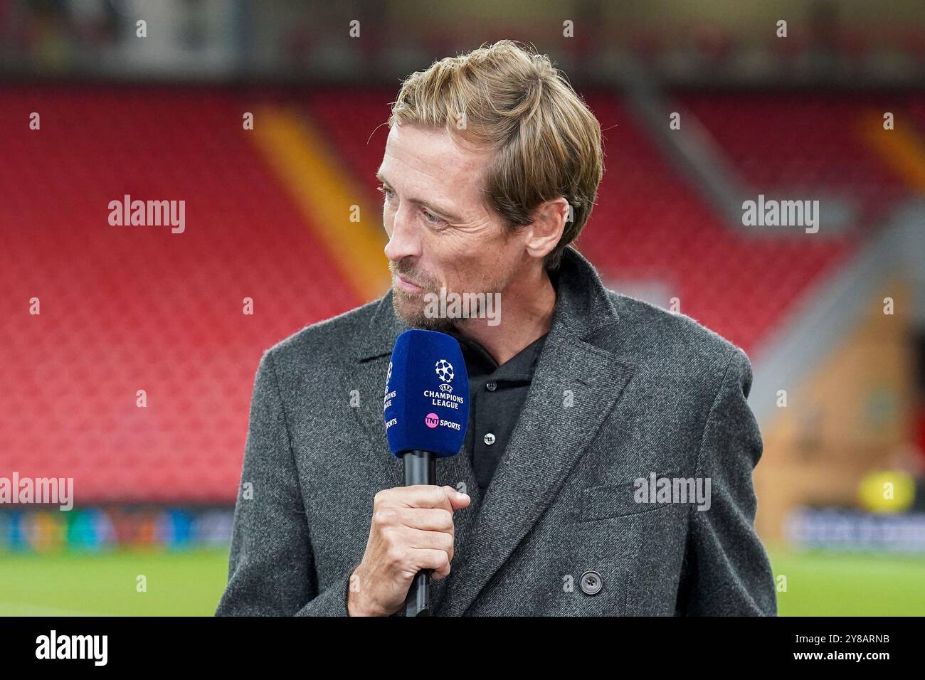 Liverpool, Royaume-Uni. 02 octobre 2024. Peter Crouch TNT Sports Pundit pendant le match Liverpool FC - Bologne FC UEFA Champions League Round 1 à Anfield, Liverpool, Angleterre, Royaume-Uni le 2 octobre 2024 Credit : Every second Media/Alamy Live News Banque D'Images