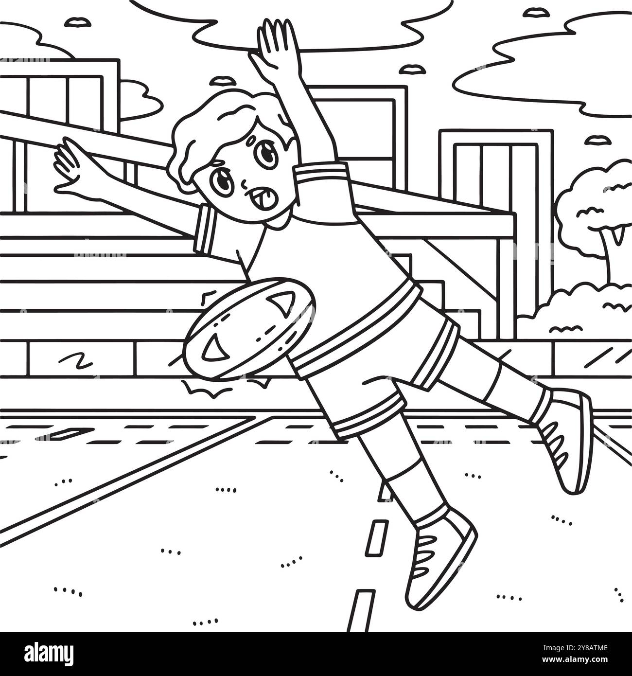 Joueur de rugby qui charge la page de coloriage de la balle Illustration de Vecteur