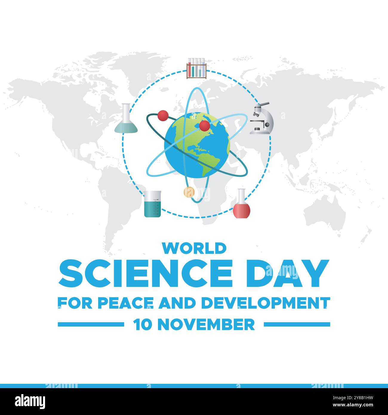 Journée mondiale de la science pour la paix et le développement, 10 novembre, Vector Graphic Journée mondiale de la science pour la paix et le développement, carte de voeux, Illustration de Vecteur