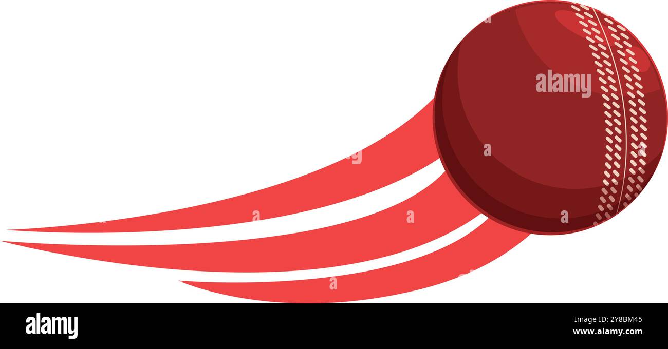 La balle de cricket rouge vole dans les airs laissant une traînée rouge Illustration de Vecteur